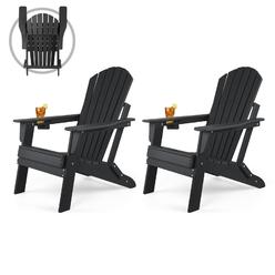 Funberry Folding Adirondack Chair Set Of 2, Fire Pit Chairs, Plastic Adirondack Chairs Weather Resistant With Cup Holder, Compos