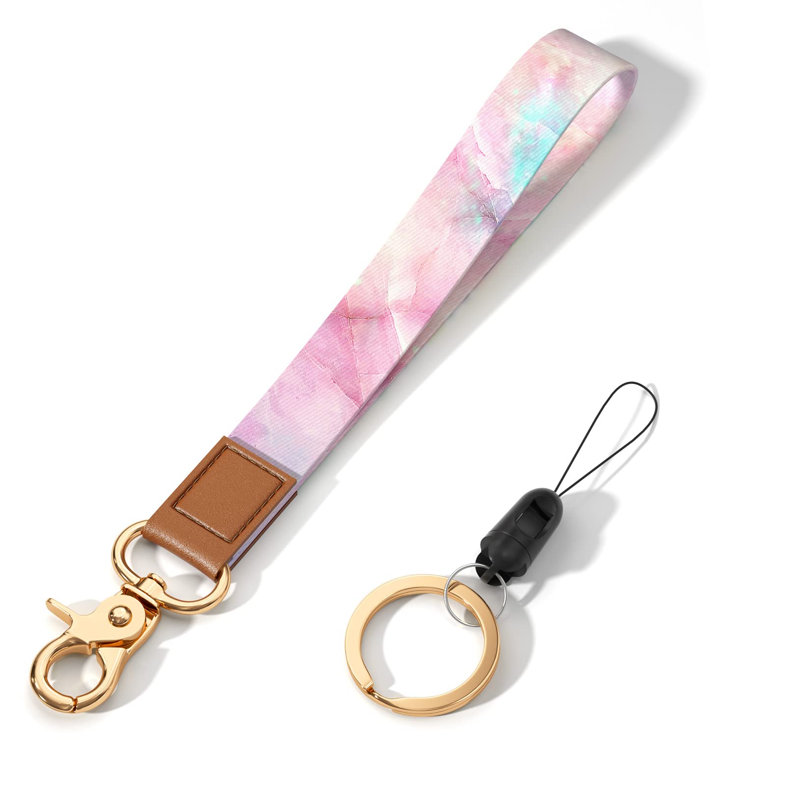 Hsxnam Wrist Lanyard Key Chain, Cute Wristlet Strap Keychain Holder For Women Keys Car Id Badges Phone Airpods, Pink Marble