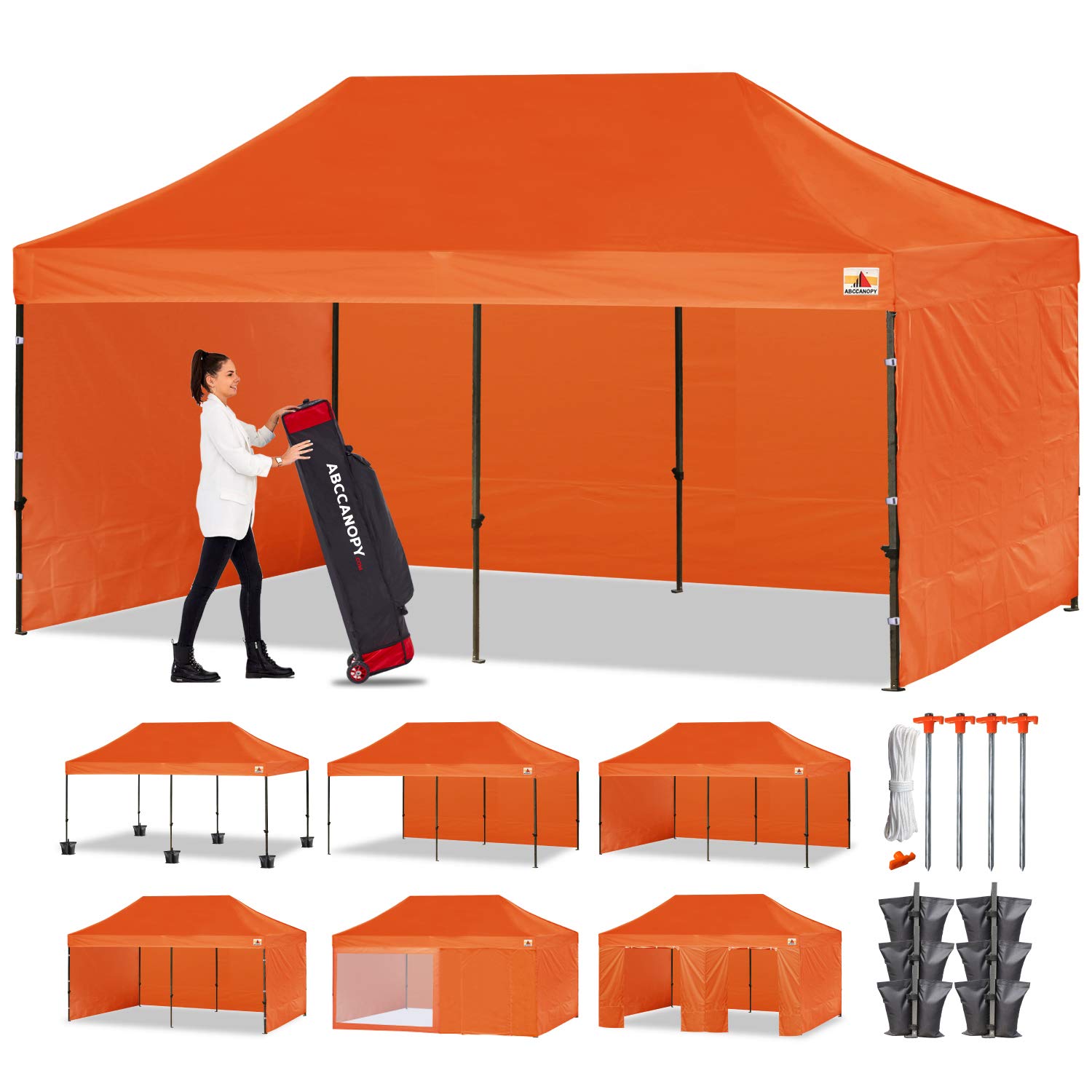 Abccanopy Heavy Duty Ez Pop Up Canopy Tent With Sidewalls 10X20, Orange