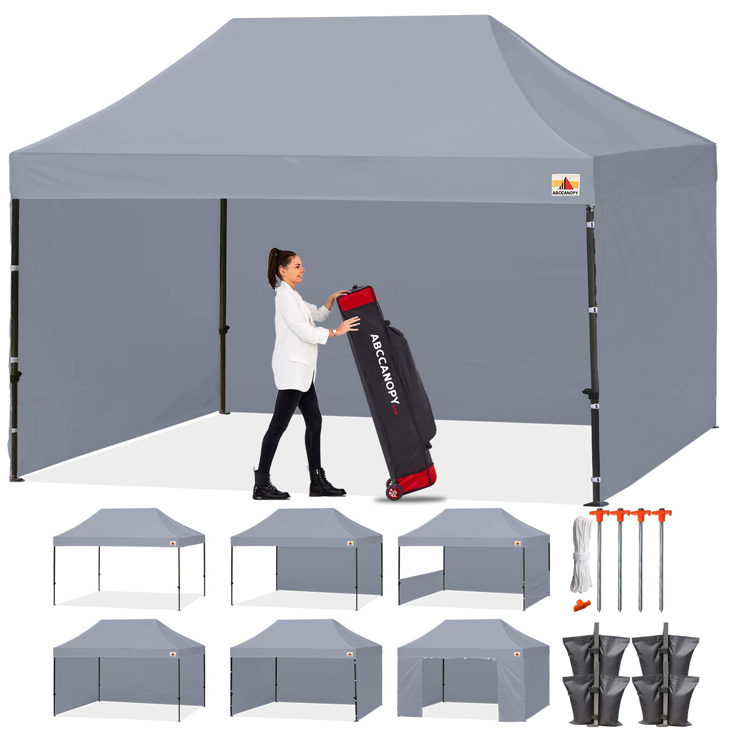 Abccanopy Heavy Duty Ez Pop Up Canopy Tent With Sidewalls 10X15, Gray
