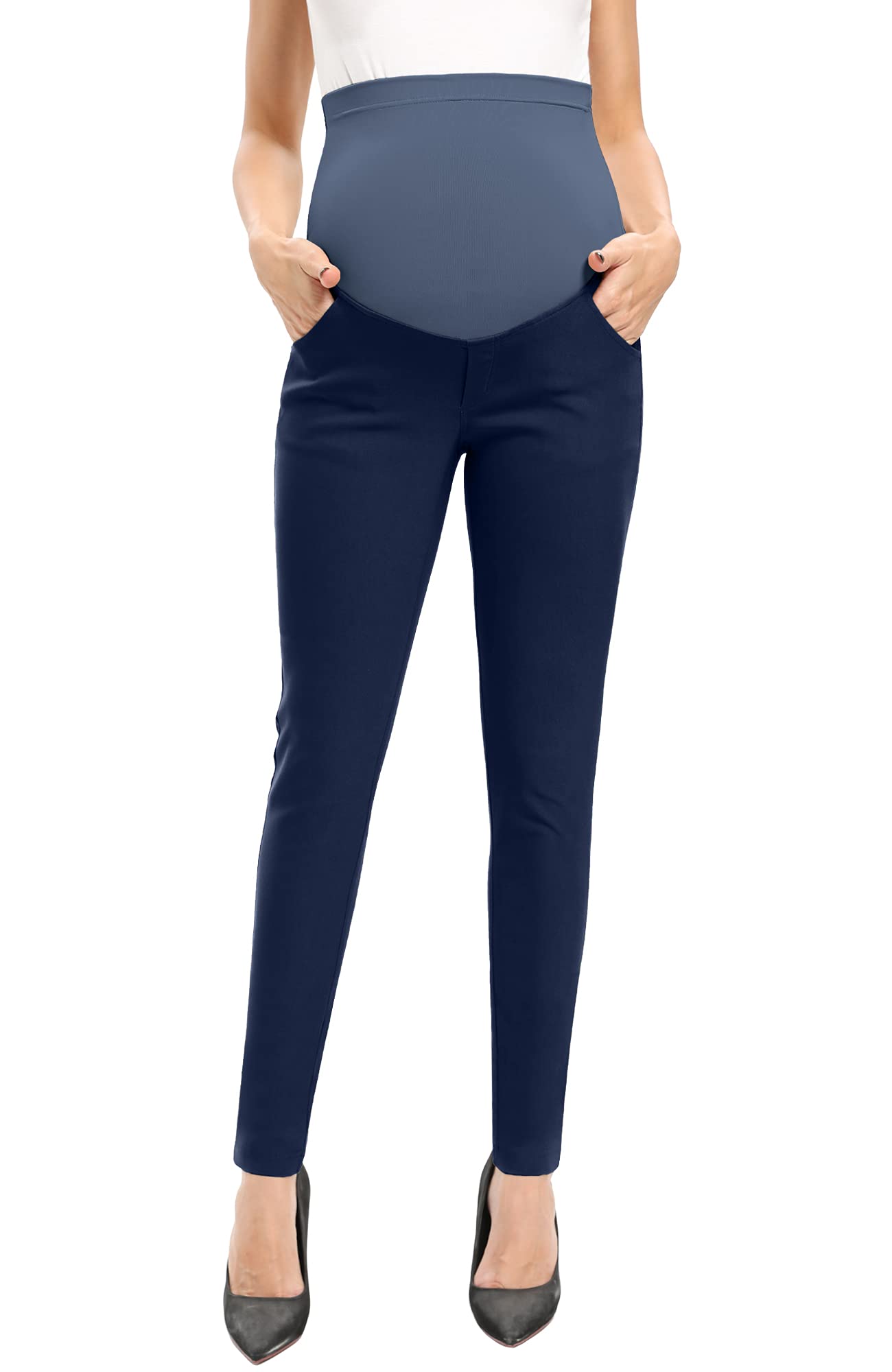 POSHGLAM 1 Poshglam Womens Maternity Pants For Work Casual Pull-On Stretch  Comfy Slim Skinny Pants(Navy, X-Large)