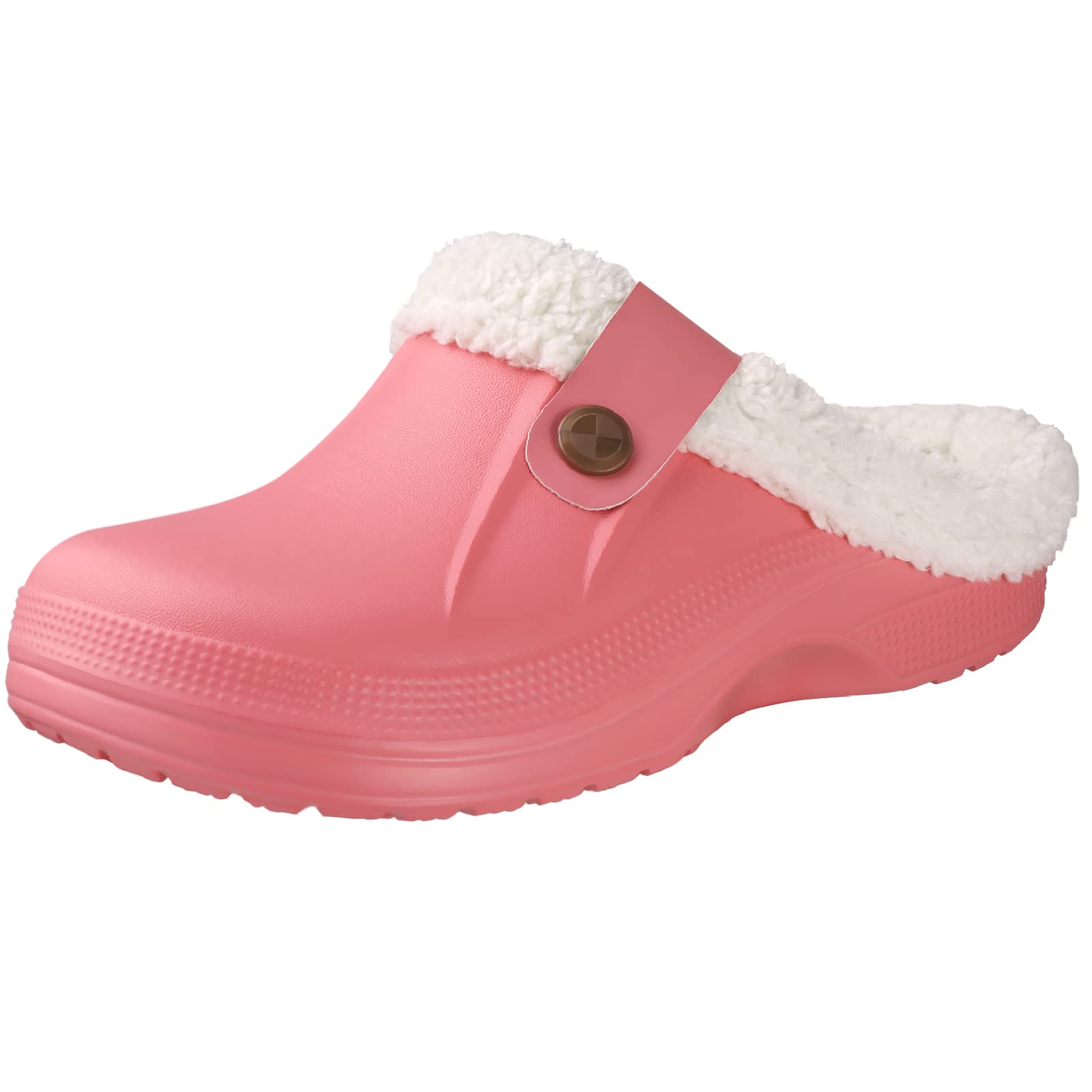 shevalues Fur Lined clogs for Women Men Winter Waterproof Outdoor Slippers garden Shoes, Pink Women Size 85-9