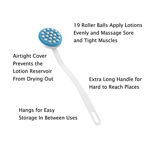 Remedy Lotion Applicator and Massager ?Handheld Long Handled Easy Reach Roll-On Dispenser for Sunscreen, Cream, Shower Gel on Ba