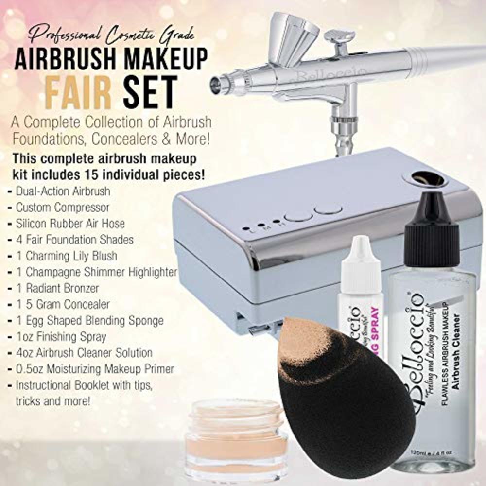 Belloccio Professional Beauty Airbrush Cosmetic Makeup System with 4 Fair Shades of Foundation in 1/4 Ounce Bottles - Kit Includ