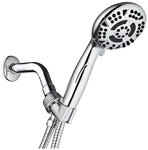 AquaDance High Pressure 6-Setting 4.15" Chrome Face Hand Held Shower Head with Hose for Ultimate Shower Experience! Officially I