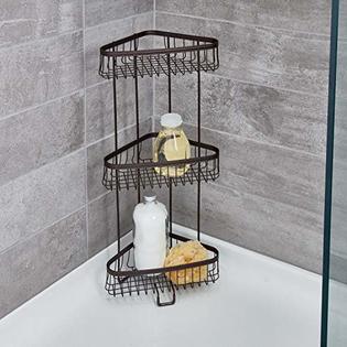 iDesign York Metal Wire Corner Standing Shower Caddy 3-Tier Bath