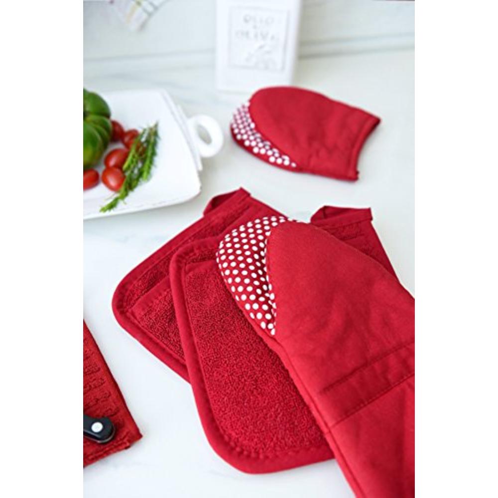 Ritz Royale Collection 100% Cotton Terry Cloth Pocket Mitt Set, Dual-Function Hot Pad / Pot Holder, 2-Piece, Paprika Red