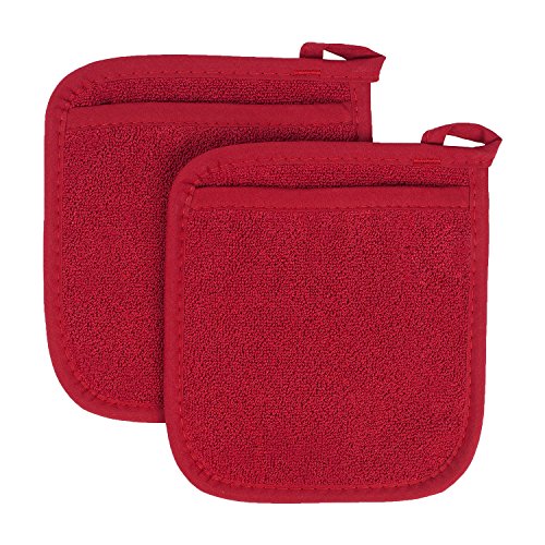 Ritz Royale Collection 100% Cotton Terry Cloth Pocket Mitt Set, Dual-Function Hot Pad / Pot Holder, 2-Piece, Paprika Red