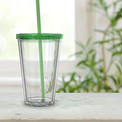 Maars Drinkware Bulk Double Wall Insulated Acrylic Tumblers with Straw and Lid (Set of 12), 16 oz, Clear