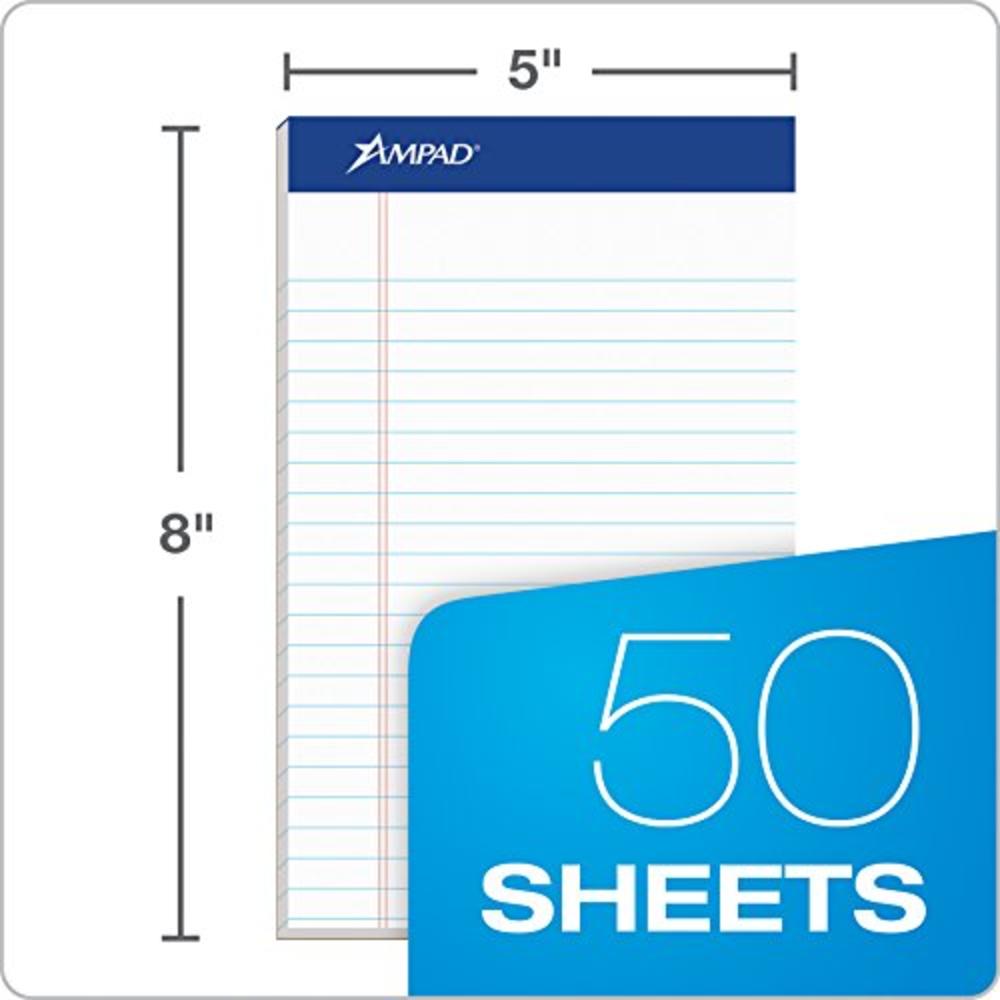 Ampad Jr. Notepad, College/Medium Ruled, 50 Sheets, White, 5" x 8", 12 per Pack (20-364)