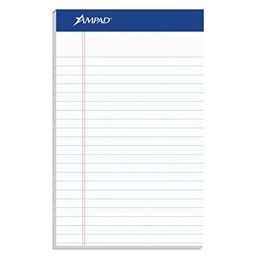 Ampad Jr. Notepad, College/Medium Ruled, 50 Sheets, White, 5" x 8", 12 per Pack (20-364)