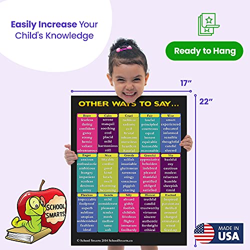 School Smarts 17?x 22?School Smarts Laminated Synonyms Wall Poster for Elementary School Kids, Large Durable Display of 120 Popular Words for 