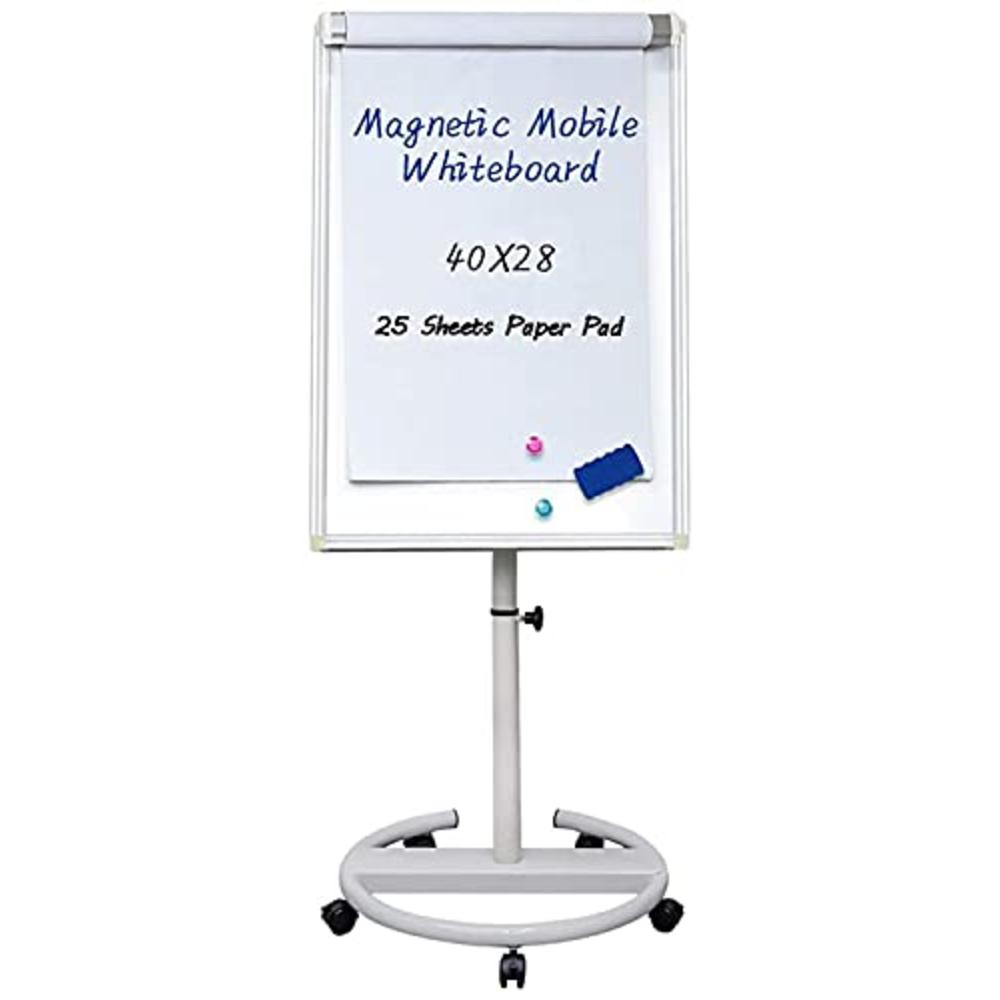 Maxtek Mobile Dry Erase Board ?40x28 inches Magnetic Portable Whiteboard Stand Easel White Board Flipchart Easel Board with 25 Sheets P