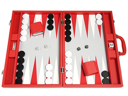 Silverman & Co. 19-inch Premium Backgammon Set - Large Size - Red Board