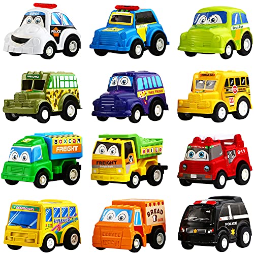  Funcorn Toys Pull Back Car, 12 Pack Assorted Mini Plastic Vehicle Set,Funcorn Toys Pull Back Truck and Car Toys for Boys Kids Toddler Party F