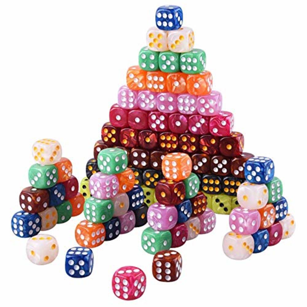 Austor 100 Pieces 6 Sided Game Dice Set 10 Pearl Colors Round Edges Dices for Tenzi, Farkle, Yahtzee, Bunco or Teaching Math wit