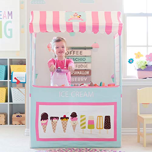 Tiny Land Ice Cream Cart-Indoor Playhouse Plus 2 Play Food-49 Inches Tall- Colorful Kids Business Cart for Child Development and Learning-