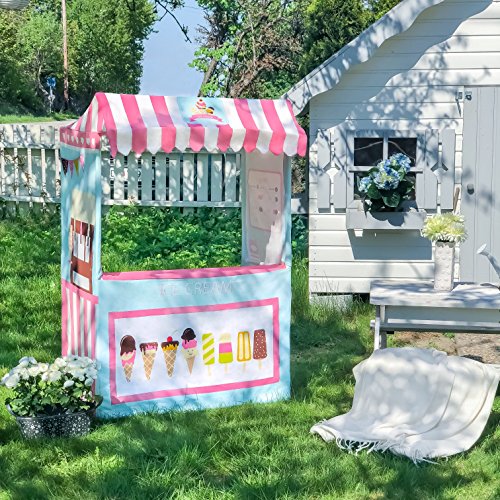 Tiny Land Ice Cream Cart-Indoor Playhouse Plus 2 Play Food-49 Inches Tall- Colorful Kids Business Cart for Child Development and Learning-