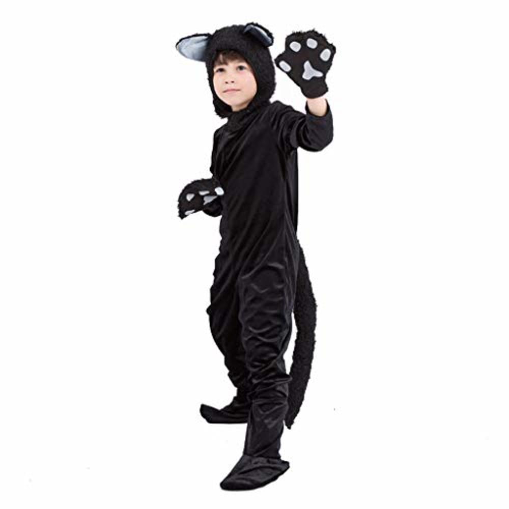 LMYOVE Kids Black Cat Costume for Boys/Girls Cosplay, Child Animal Playful Jumpsuit,Size M,Height:48"-51"
