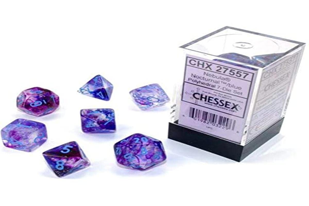 chessex Nebula Polyhedral Dice Set Nocturnal with Blue Luminary (7 dice)