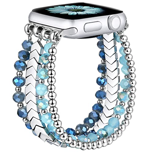 fastgo Bracelet Band Beaded compatible with Apple Watch 38mm 40mm 41mm 42mm 44mm 45mm 49mm Women, Fashion Elastic Stretch Strap 