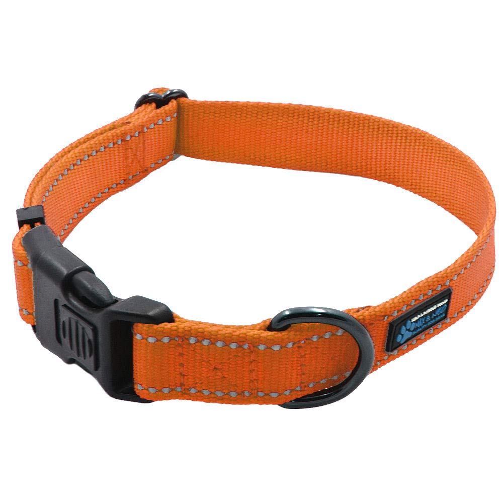 Max and Neo NEO Nylon Buckle Reflective Dog Collar - We Donate a Collar to a Dog Rescue for Every Collar Sold (Small, Orange)