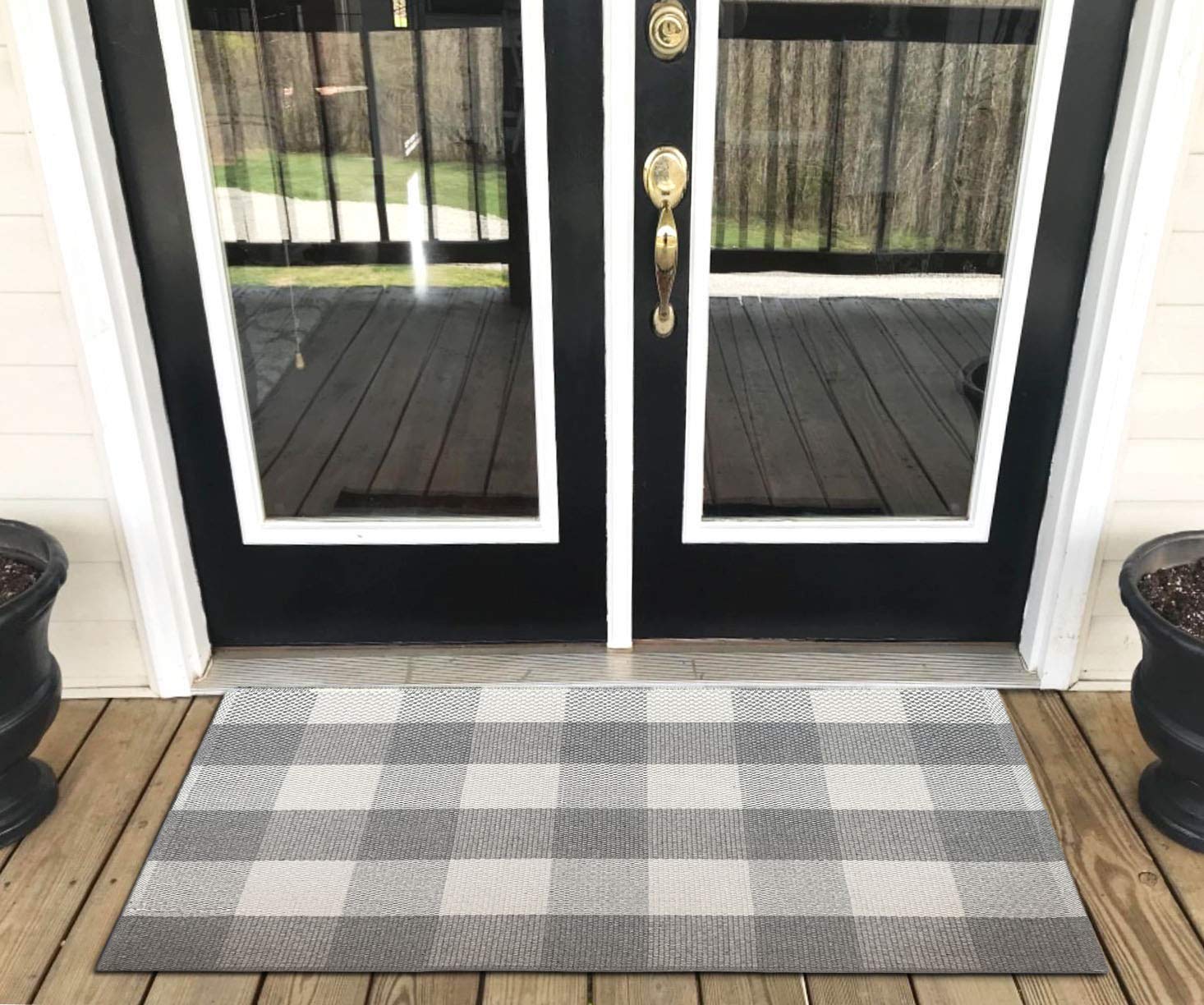 Levinis Grey Buffalo Check Rug 2 X 3- Cotton Washable Front Porch Rugs Farmhouse Door Mats Hand-Woven Checkered Plaid Rug For En