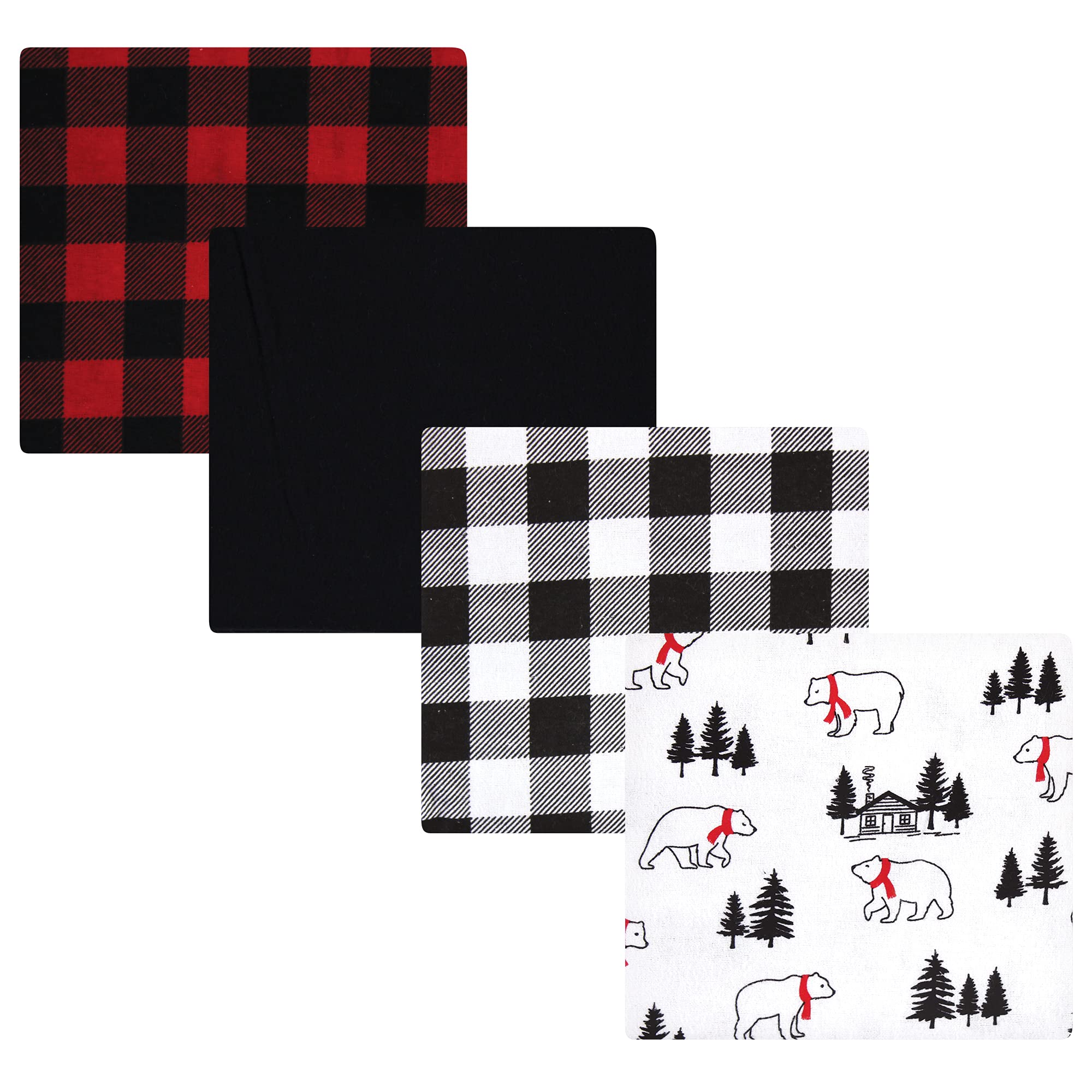 Hudson Baby Unisex Baby cotton Flannel Receiving Blankets, Buffalo Plaid Bear, One Size