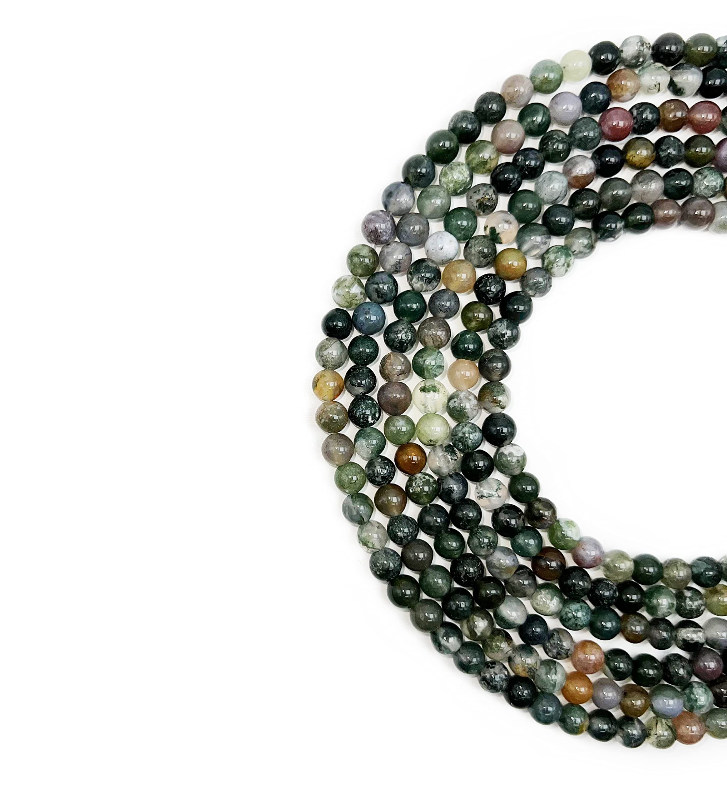 Qiwan Natural gemstone Round Loose Beads, DIY Jewelry Making 1 Strand 15 (6mm, Natural Indian Agate gemstone)