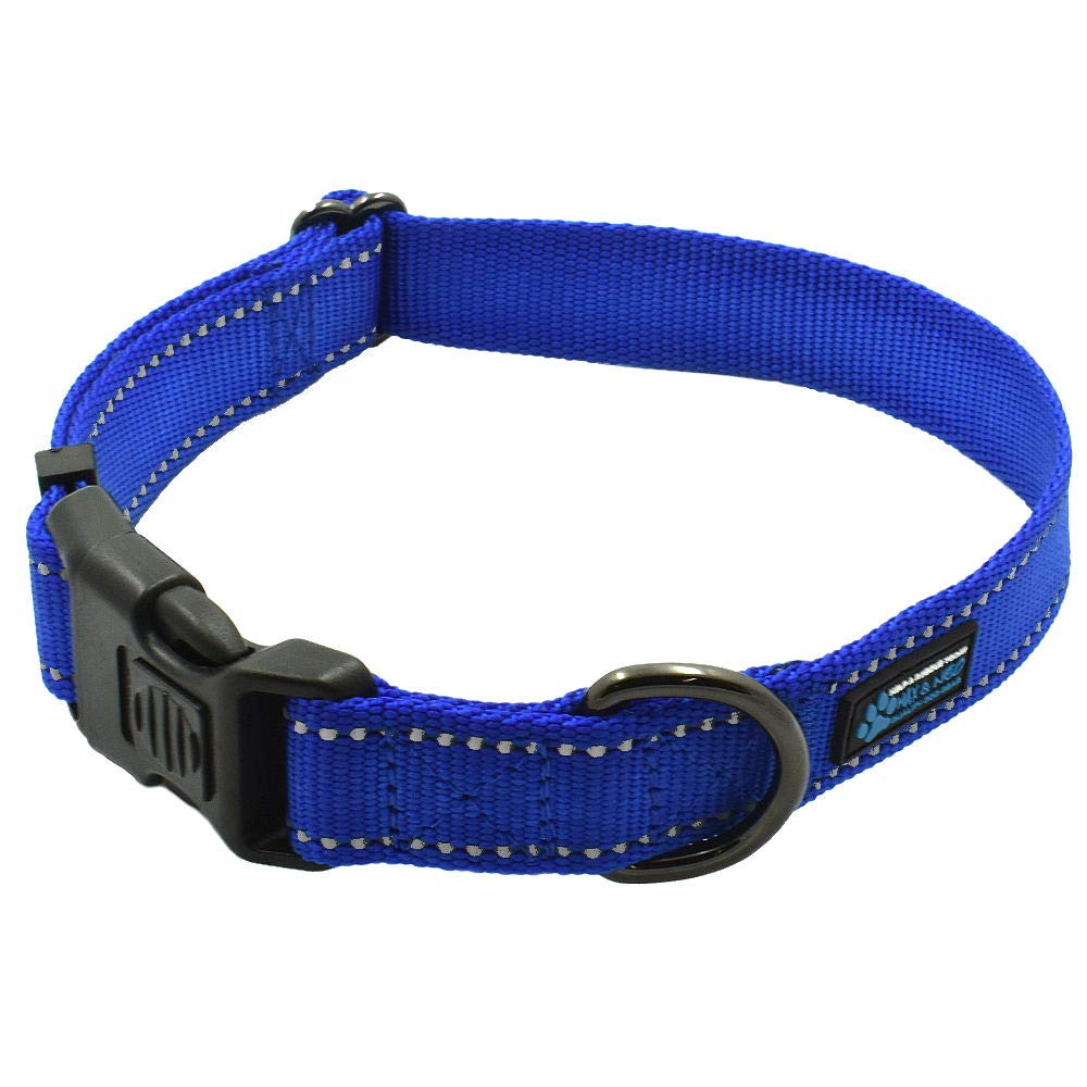 Max and Neo NEO Nylon Buckle Reflective Dog Collar - We Donate a Collar to a Dog Rescue for Every Collar Sold (Small, Blue)