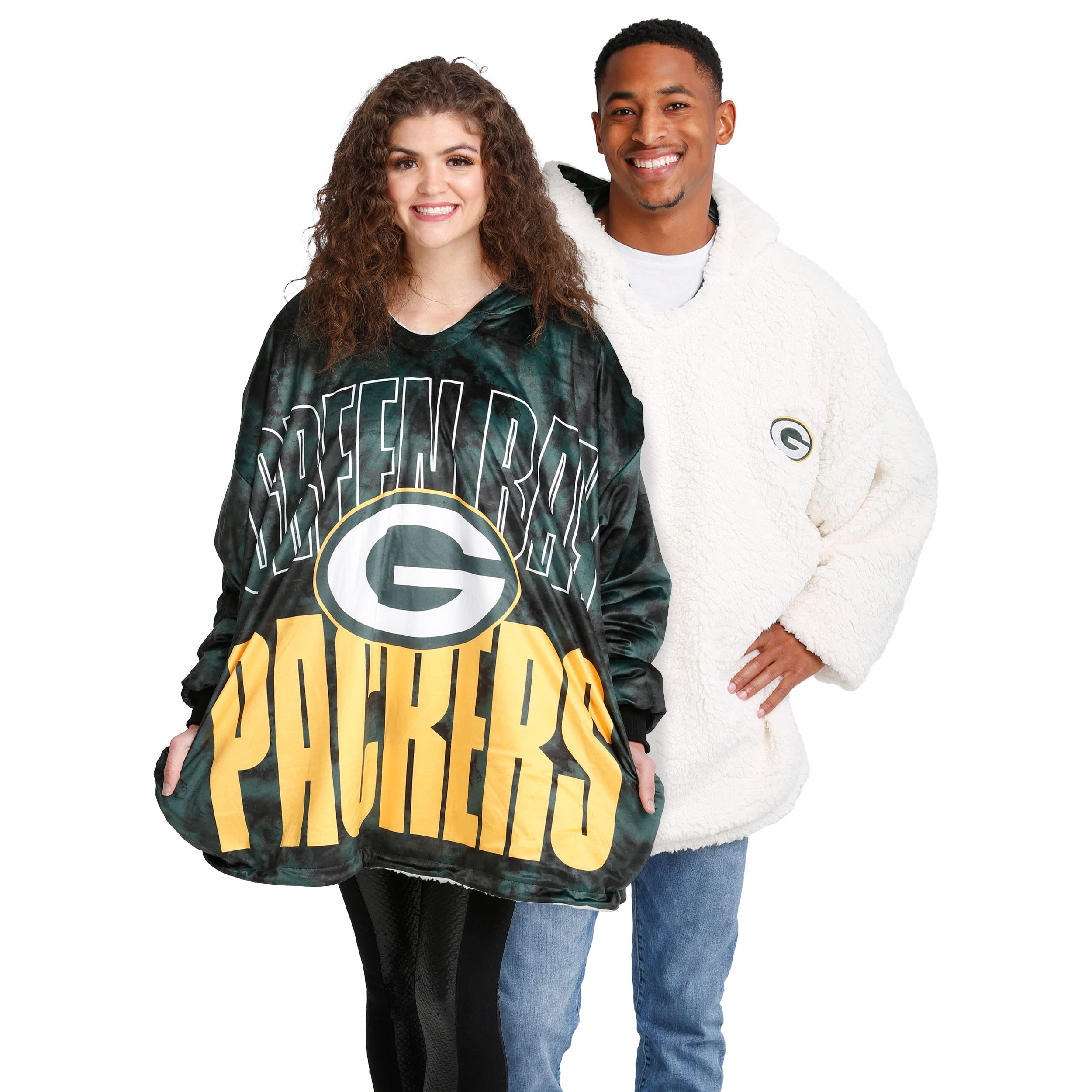 Foco FOcO NFL Team Reversible Oversized Sherpa Hoodie Sweatshirt Hoodeez,  Bold Logo camo, One Size