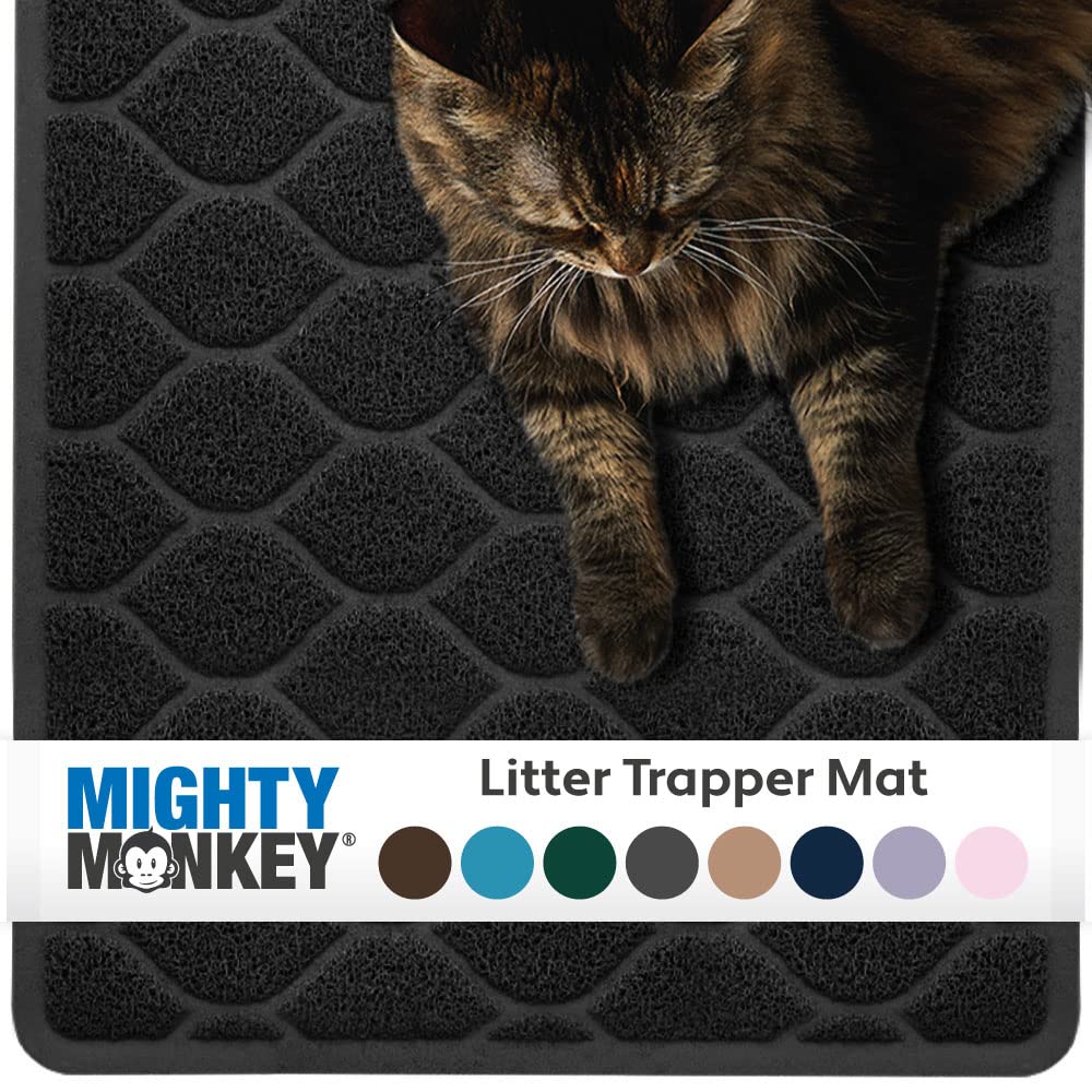 Mighty Monkey Durable Easy Clean Cat Litter Box Mat, Great Scatter Control Mats, Keep Floors Clean, Soft On Sensitive Kitty Paws