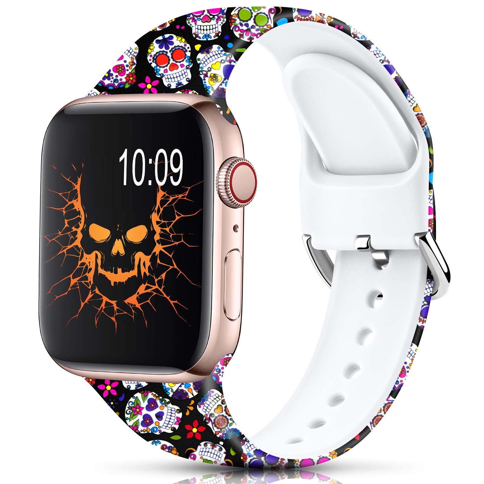 AMSKY Floral Sport Band compatible with Apple Watch Bands 38mm 40mm 41mm 42mm 44mm 45mm for Women Men,Silicone Printed Fadeless Patter