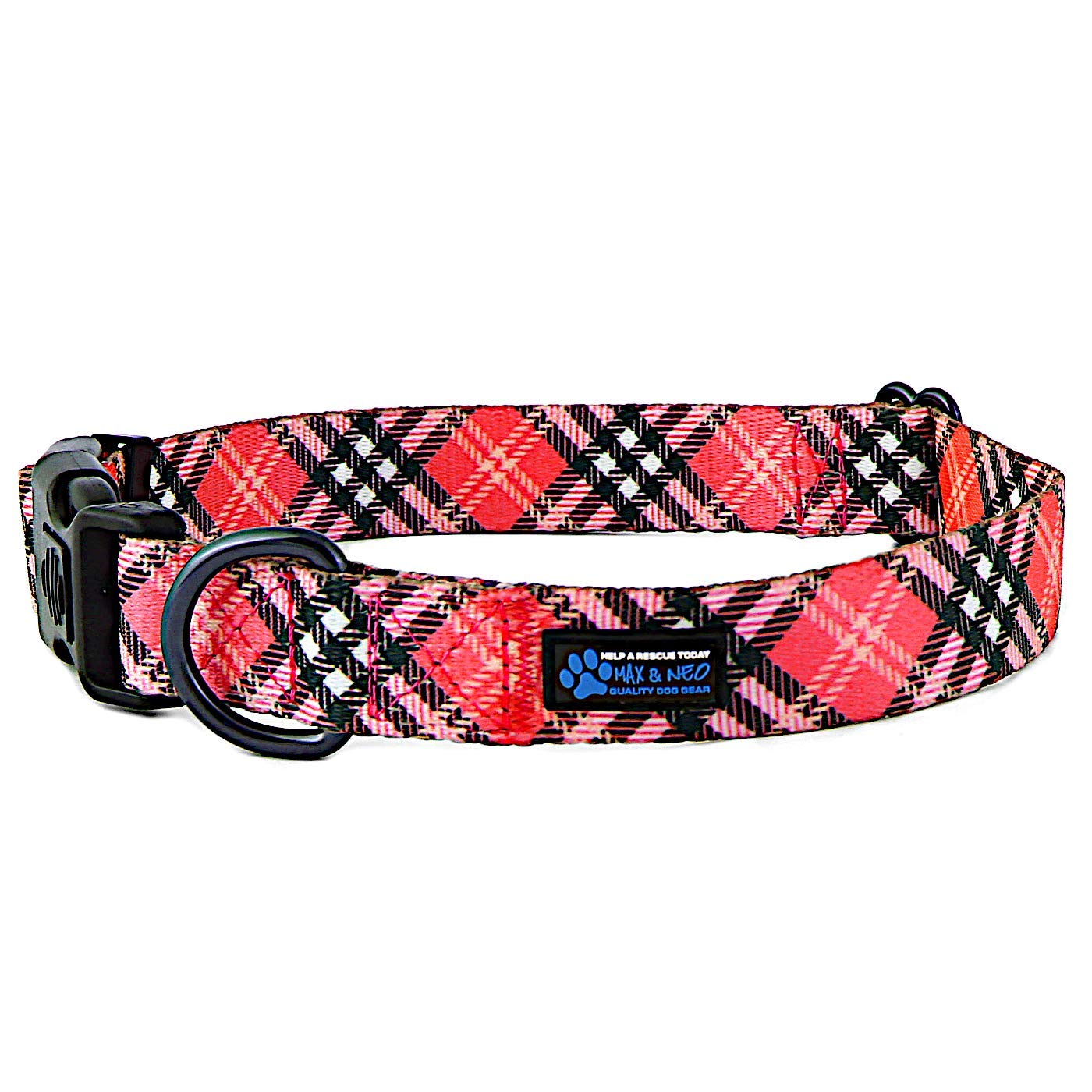 Max And Neo Plaid Pattern Neo Dog Collar - We Donate A Collar To A Dog Rescue For Every Collar Sold (Red, Small)