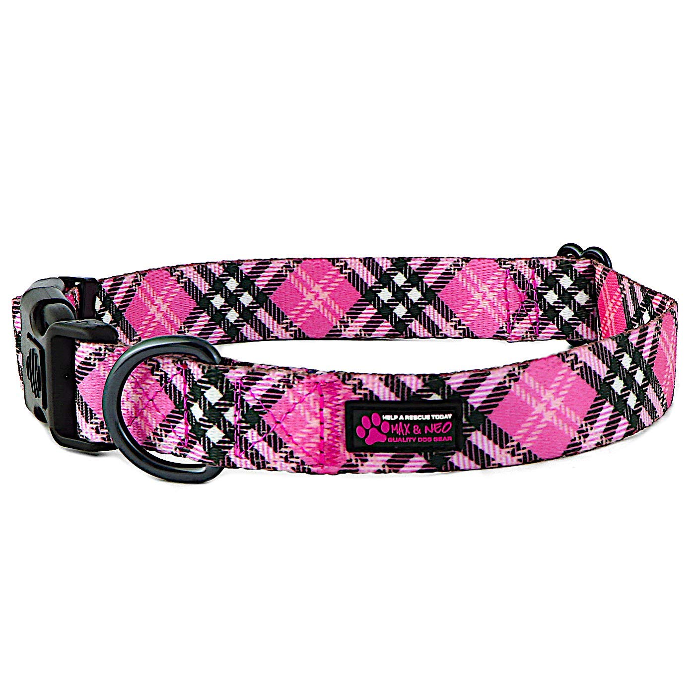 Max And Neo Plaid Pattern Neo Dog Collar - We Donate A Collar To A Dog Rescue For Every Collar Sold (Pink, Large)