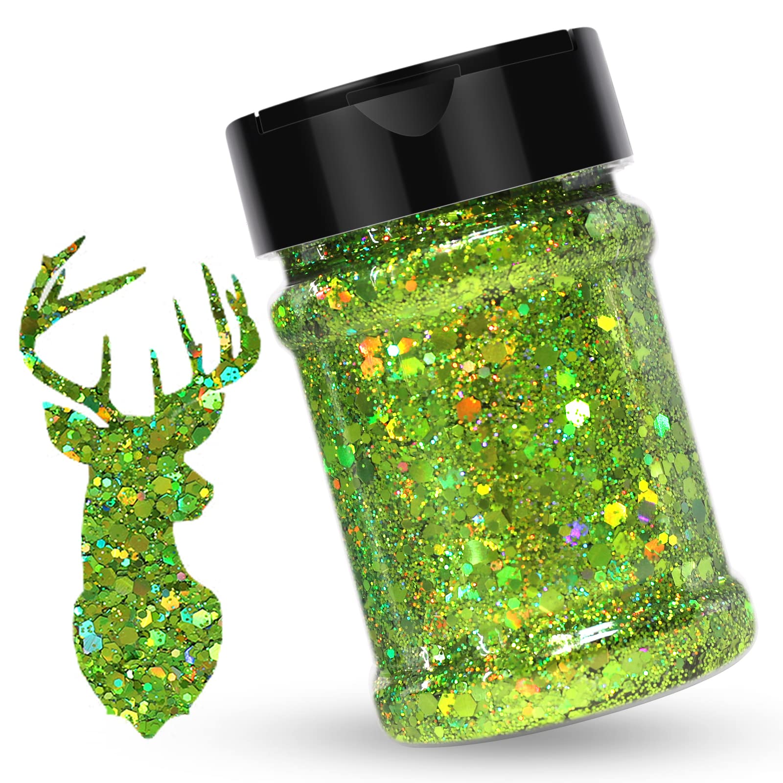 HTVRONT Holographic chunky glitter, 100g green chunky glitter for Resin, Shaker Jar chunky glitter for Tumbler, Hexagons chunky 