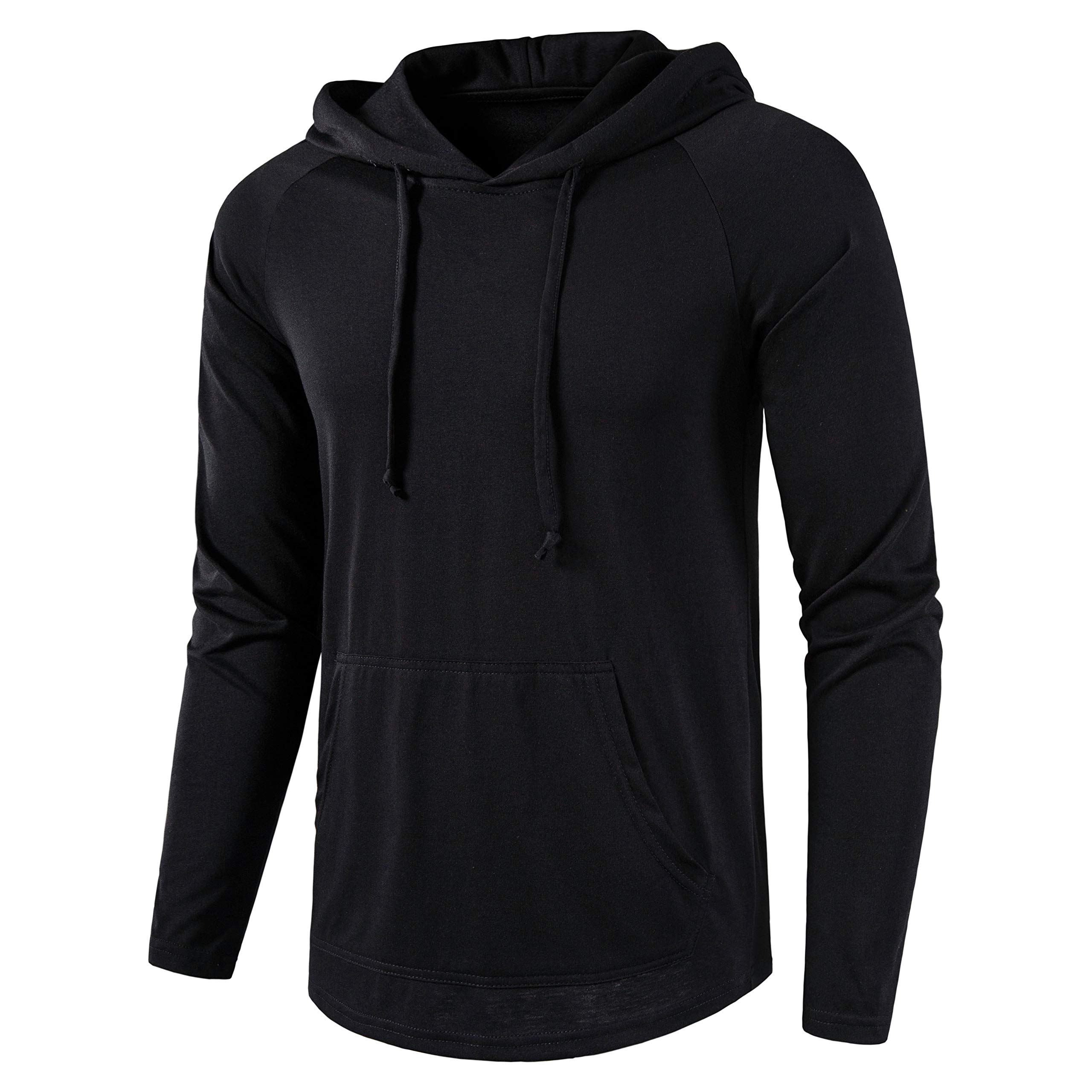SIR7 Mens gym Workout Active Long Sleeve Pullover Lightweight Hoodie casual  Hooded Sweatshirts(Black 2X-Large)