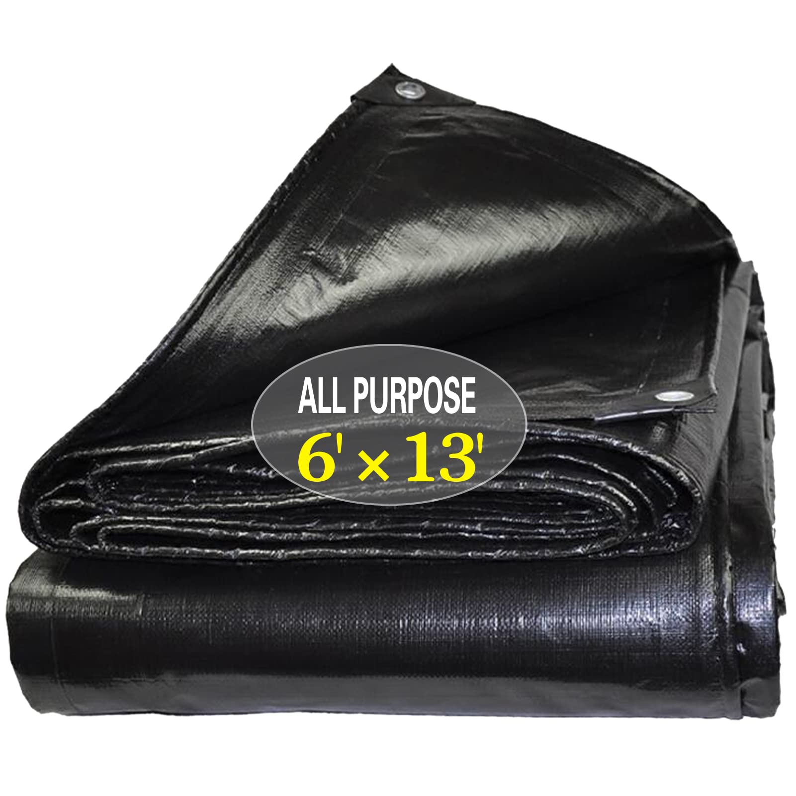 tezong Tarps Heavy Duty Waterproof 6X13ft,Black Large Tarp cover Plastic Poly Tarpaulin 10MIL Thick Multipurpose Outdoor Tarp for Rain 