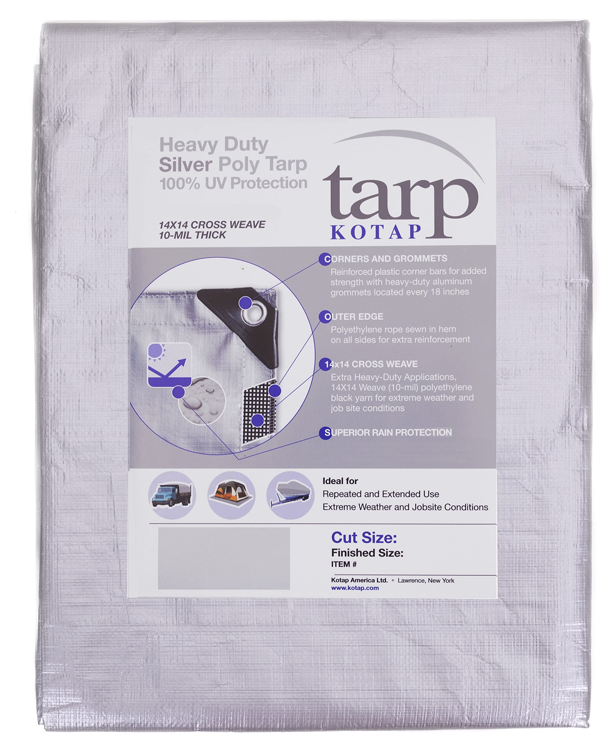 Kotap TRS-1520 Multi-Use, Waterproof Heavy-Duty Protectioncoverage Tarp, Superior Weave for greater Longevity, 10-mil, Size: 15 