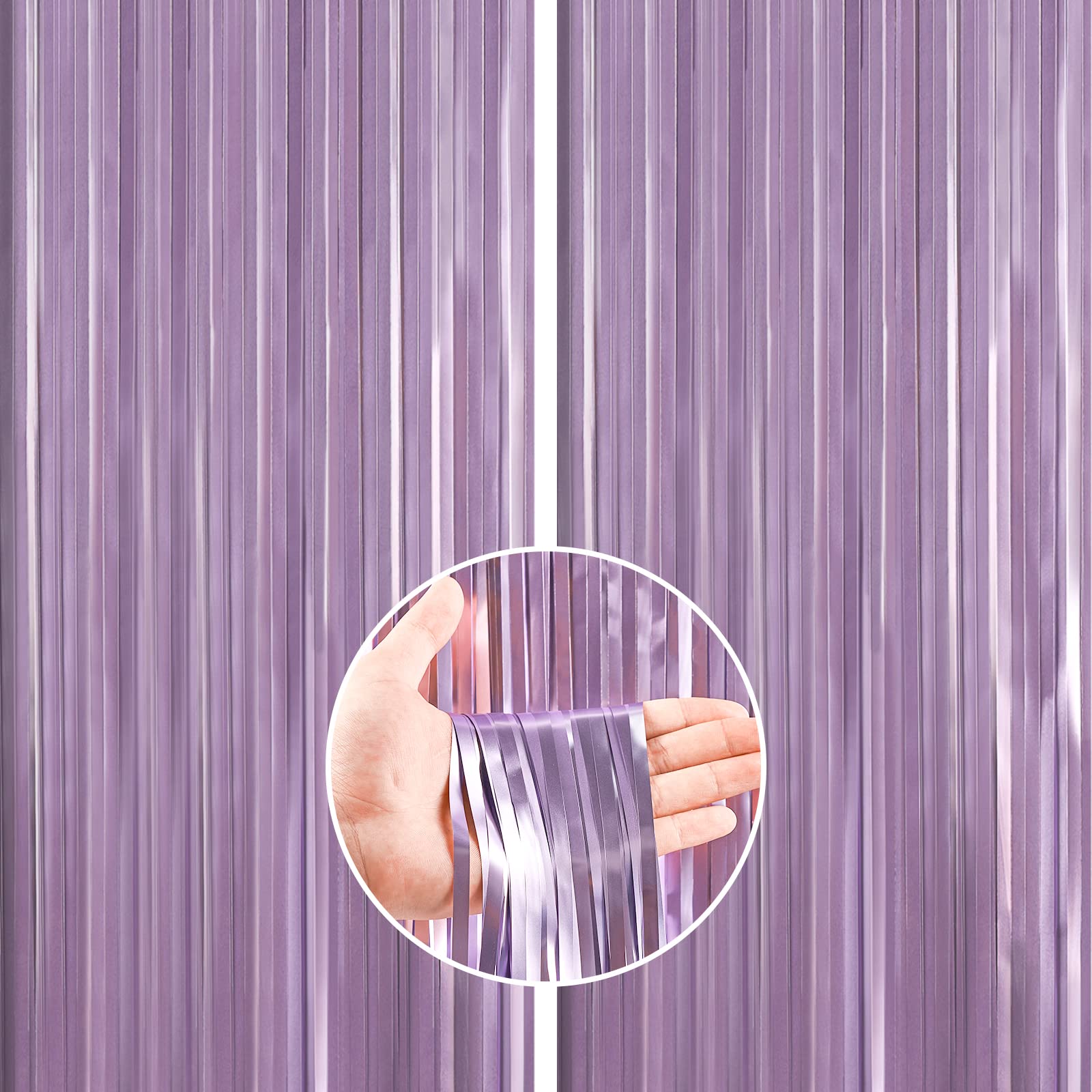 PartyWoo Foil curtain Purple, 2 pcs 33x66 ft Light Purple Streamers, Tinsel curtains, Backdrop curtain, Foil Fringe curtains, Pa