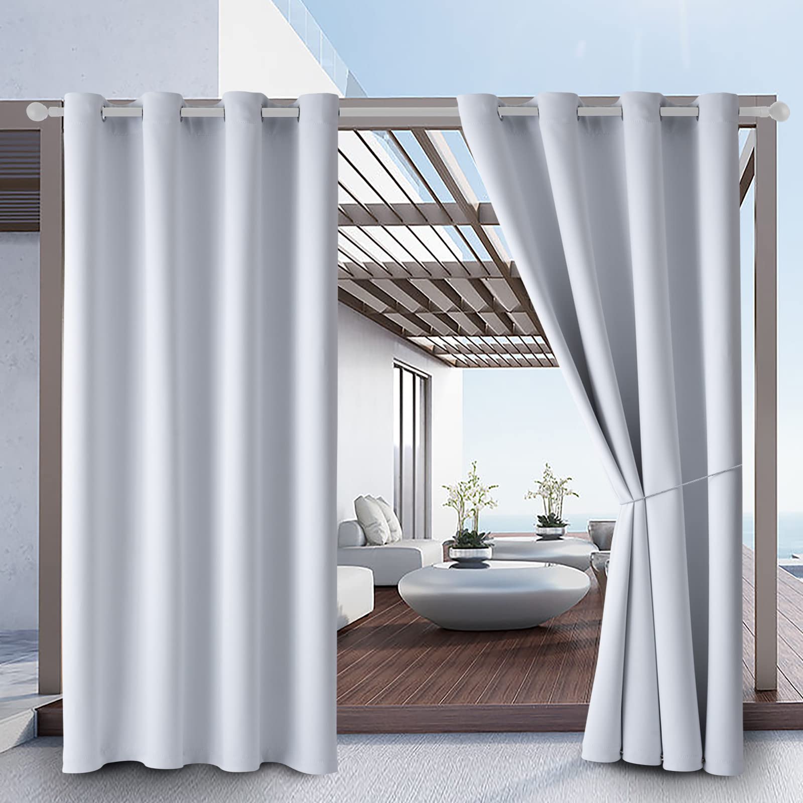 DIVA EN CAMINO DEC Water Proof Outside curtains with grommet Top for Porch, W52 x L72 Thermal Insulated Washable Light Block Outdoor Divider Drapes