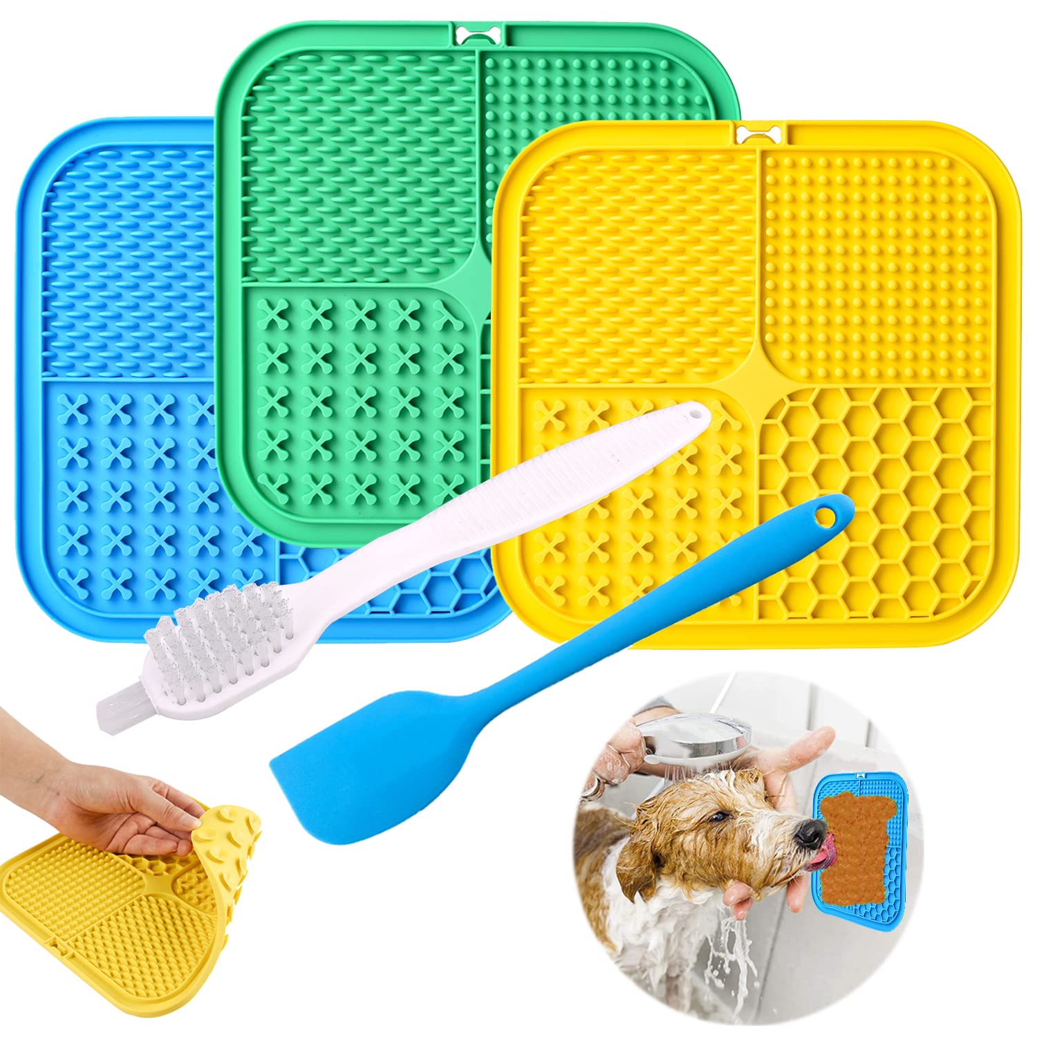 Kwispel Dog Licking Mat, 3 Pcs Large Licking Mat for Dogs with Suction for  Anxiety, Peanut Butter Dog Licking Mat Slow Feeder Di