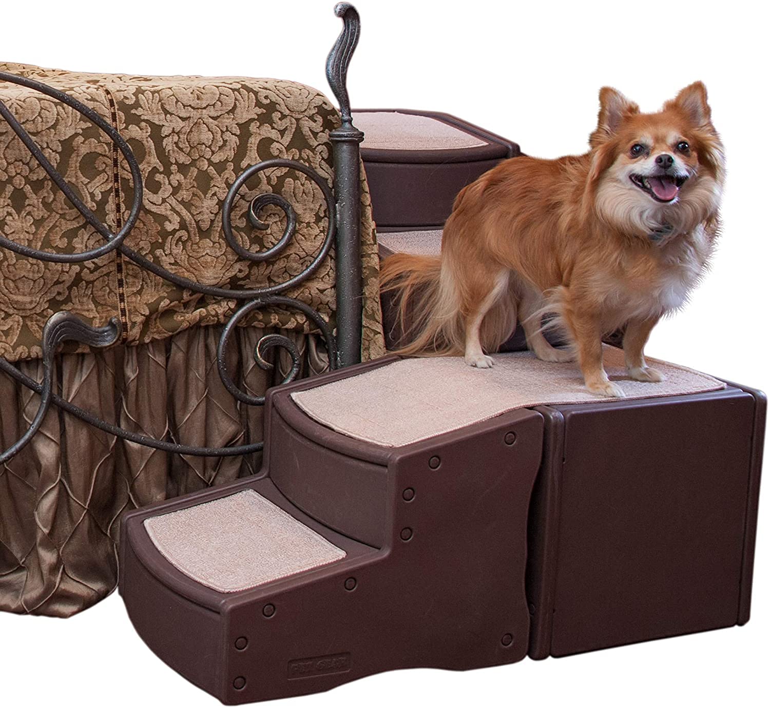 Pet Gear Easy Step Bed Stair For Catsdogs, Adjusts To Either Side Of Bed, Removable Washable Carpet Treads, Storage Compartment,