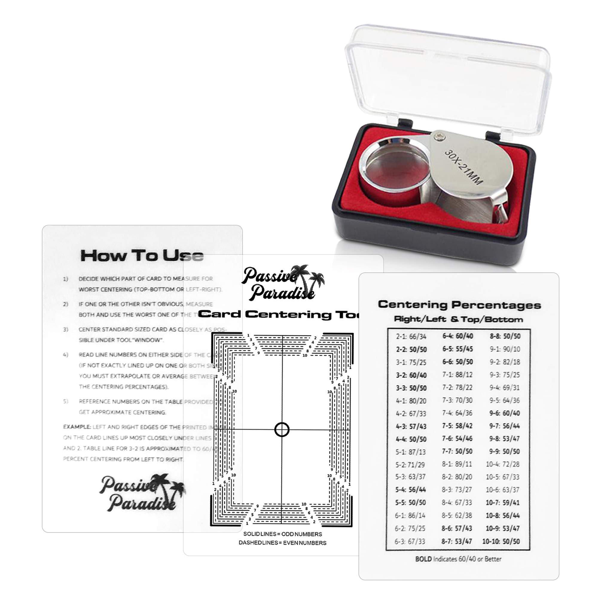 Passive Paradise Card Grading Centering Tool Set - 30X Magnifying Tool  Included - Sports Trading Card Submission Pre-Inspection