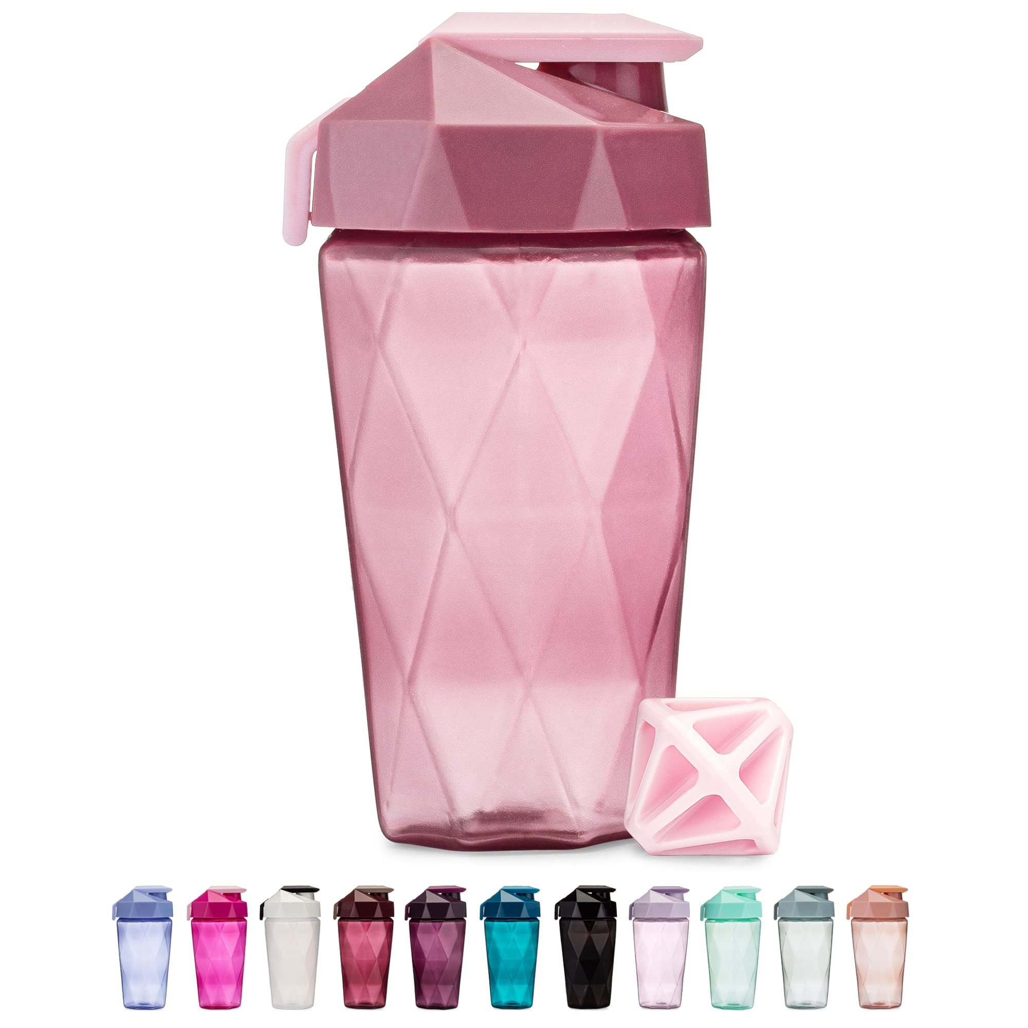 Keelo Bottle Classic Shaker Bottle 20 Ounce Protein Shaker Bottle Shaker Cup With Carrying Handle And Diamond Agitator Rose - 20