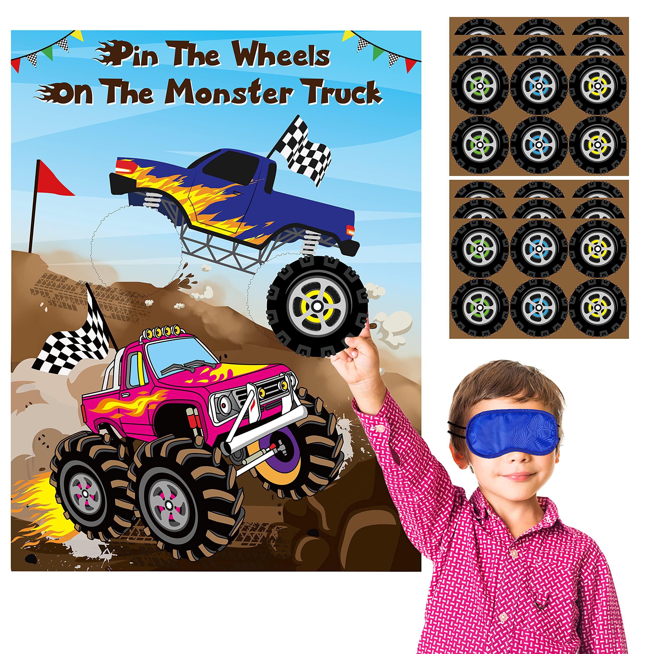 ANGOLIO Monster Truck Pin The Tail Games Party Supplies Pin The Wheels On The Monster Truck Poster Birthday Collection Favor Baby Shower