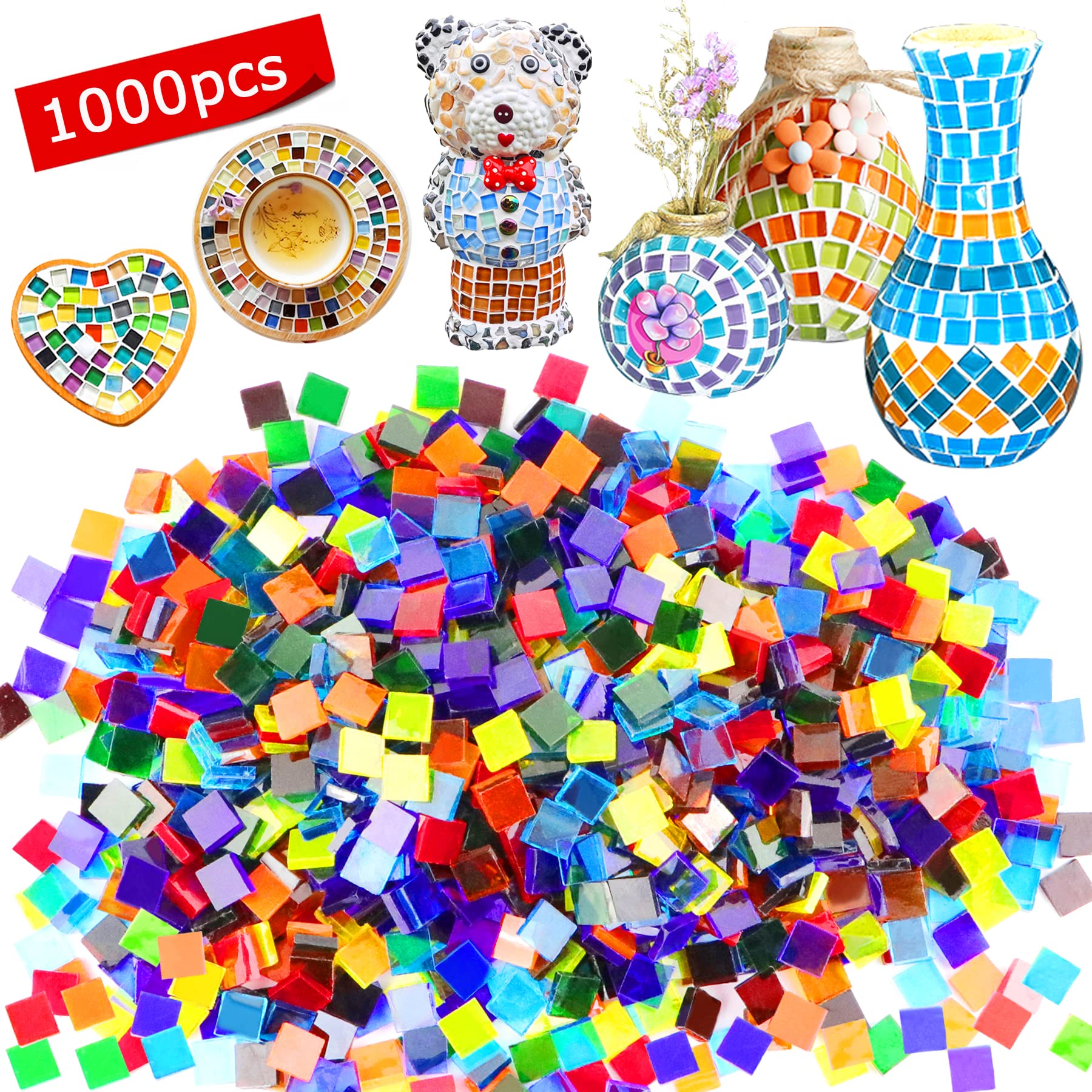 Csdtylh 1000 Pcs Mosaic Tiles, Glass Mosaic Tiles For Crafts Bulk, Stained Mosaic  Glass Pieces, Mosaic Supplies For Home Decorat