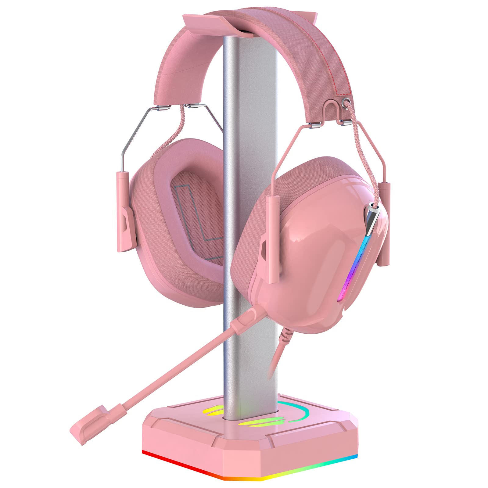 Tupargo Pink Headphone Stand Gaming Headset Holder With Rolling Caption Rgb Light For Kraken Headset,Aluminum Alloy Connecting R