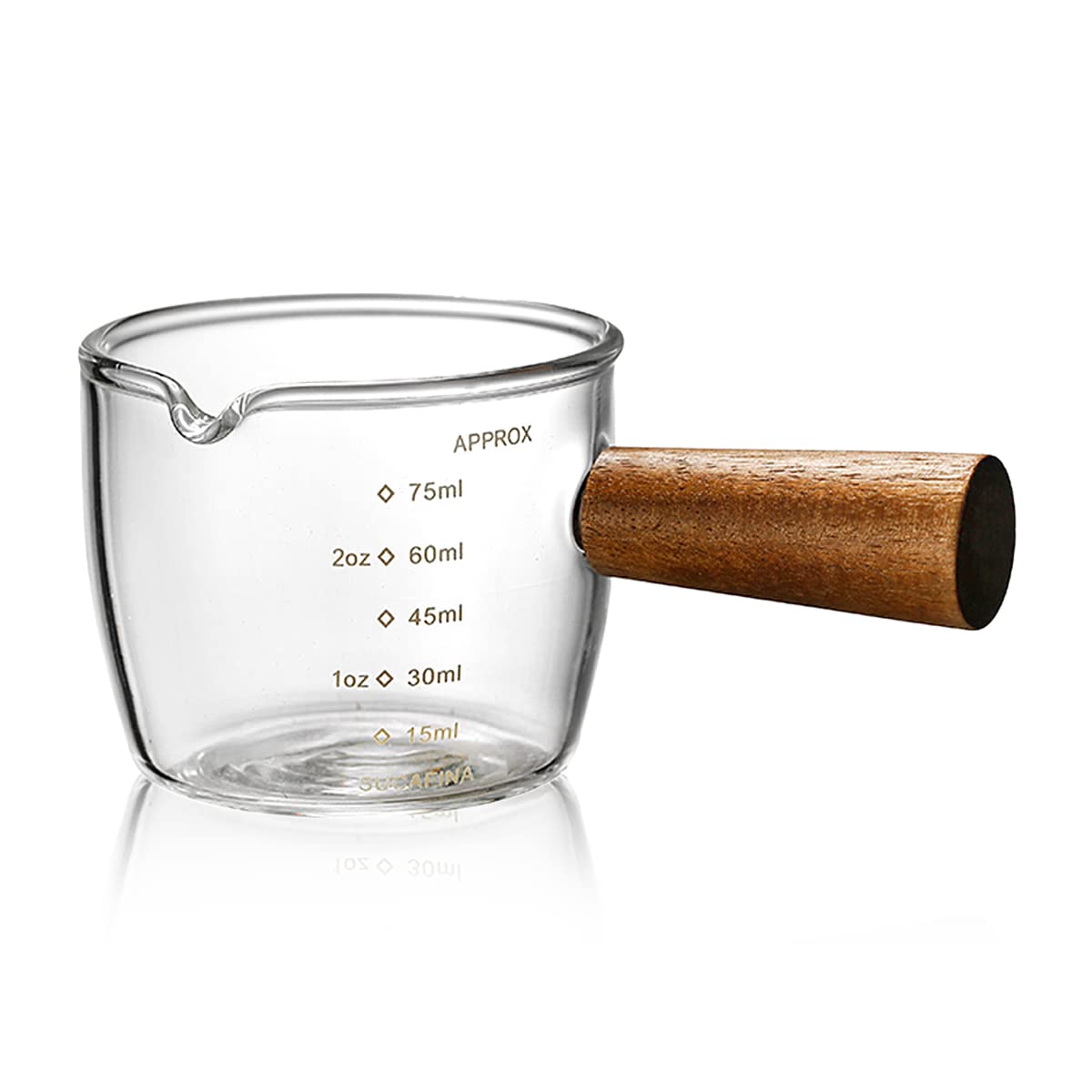 Mwellewm Single Spout Espresso Coffee Shot Glass With Wood Handle Measuring Cup Triple Pitcher Milk Cup Coffee Replacement Carafe For Bar