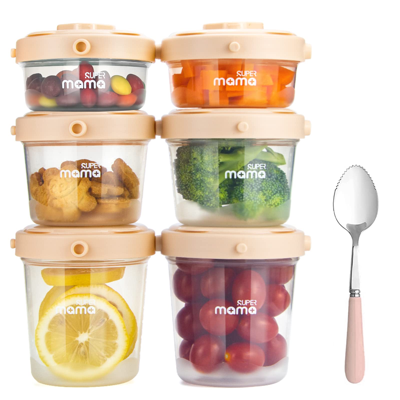 Supermama Baby Food Containers Freezer Safe - 6 Set(247Oz), Baby Food Jars With Lids, Freezer Storage Containers For Baby, Micro